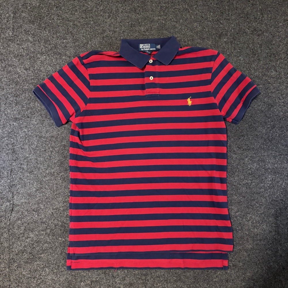 Polo Ralph Lauren Mens Custom Fit Striped Polo Shirt Red Navy Blue Yellow Pony M
